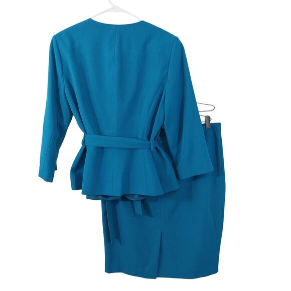 NWOT! ZAC & RACHEL! TURQUOISE BLUE BELTED WAIST 2 PC JACKET & SKIRT SUIT! SZ 14 - Picture 5 of 11
